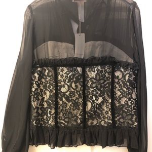 Black lace long sleep blouse